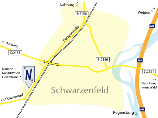 Anfahrtsskizze zu Niment-Konsultation, Hertzstraße 2, 92521 Schwarzenfeld